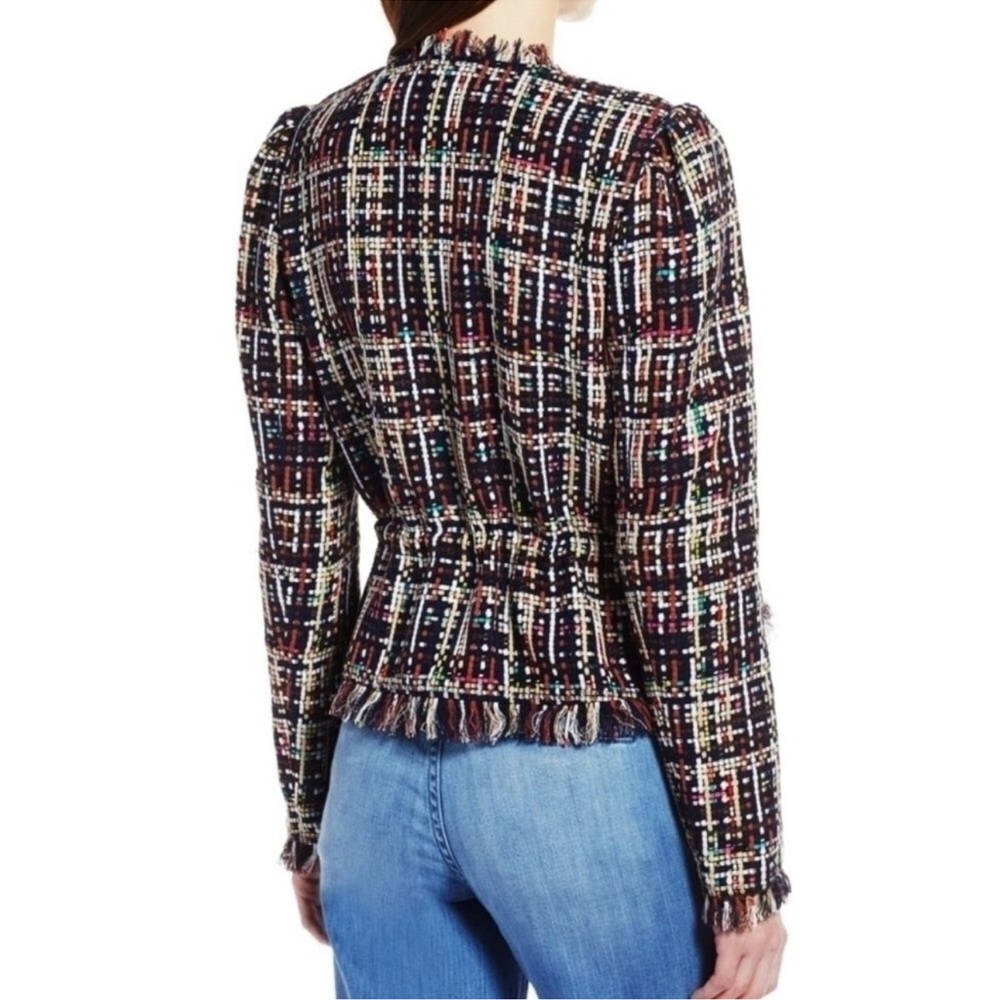 HALOGEN Multi-Color Tweed Fringe Peplum Zip Up Jacket - Picture 10 of 11